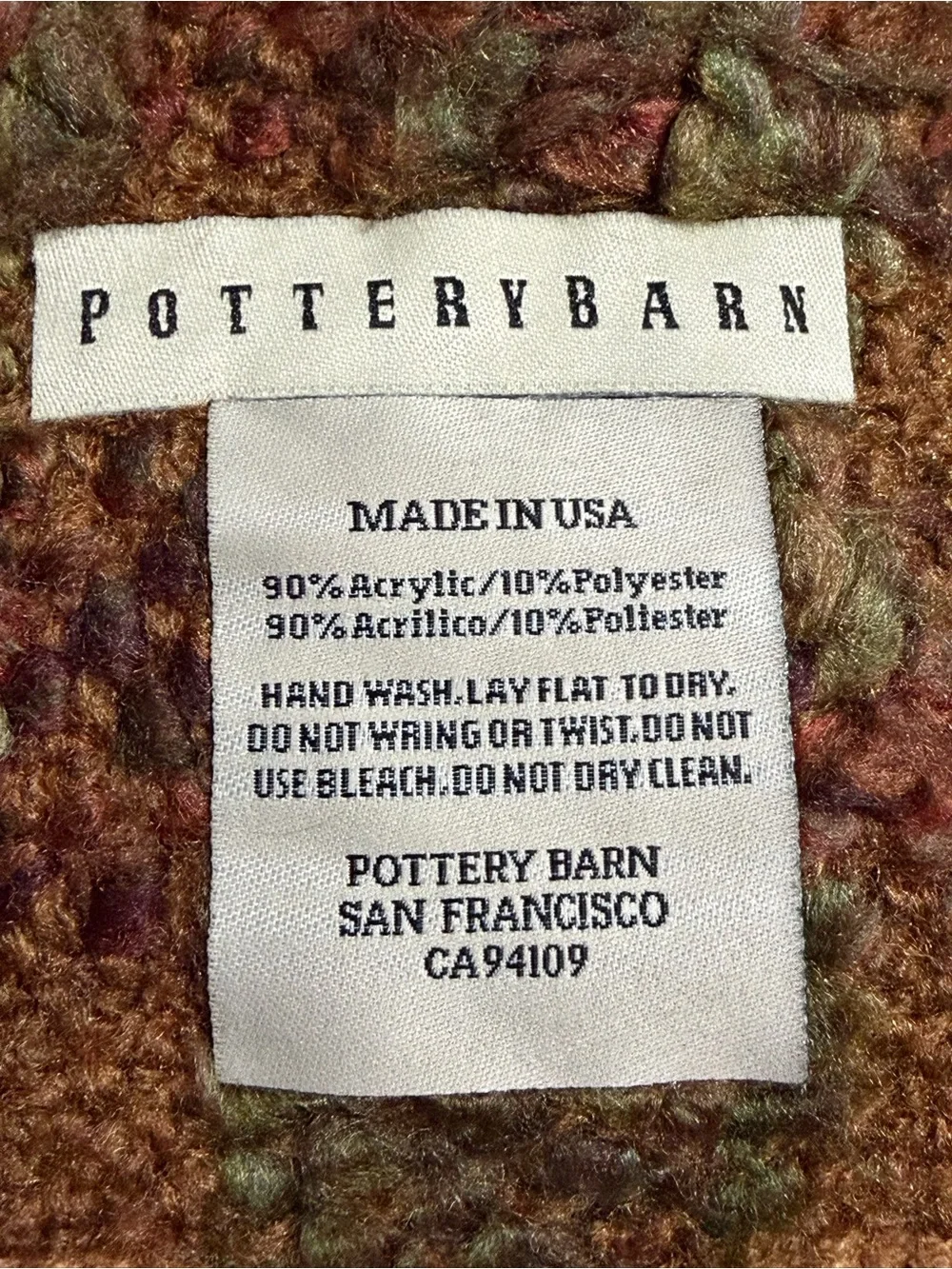 Pottery Barn Chunky Woven Throw Blanket Rust Earth-tones 60”x42” + fringe